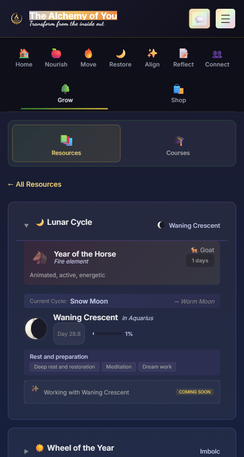 Moon phase tracking with seasonal wheel